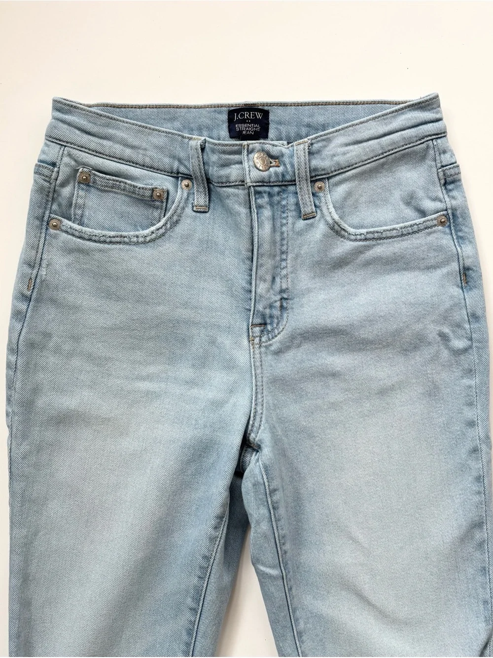 J Crew Factory Distressed Essential Straight Jeans in Palm Blue Wash Women’s 26